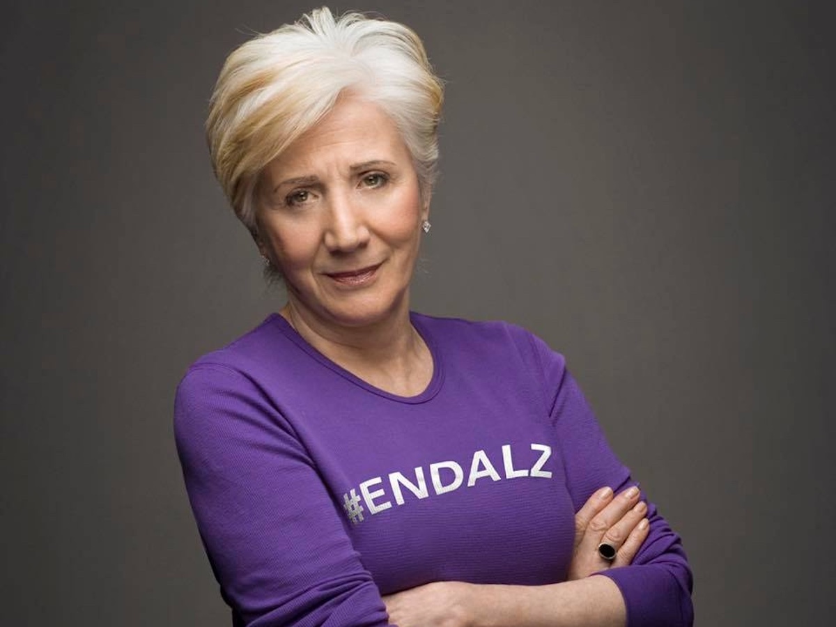 Olympia Dukakis wearing an End ALZ shirt