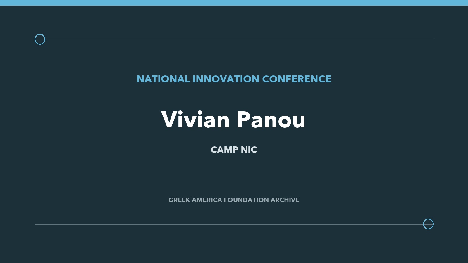 Archival title card for Vivian Panou and Camp NIC