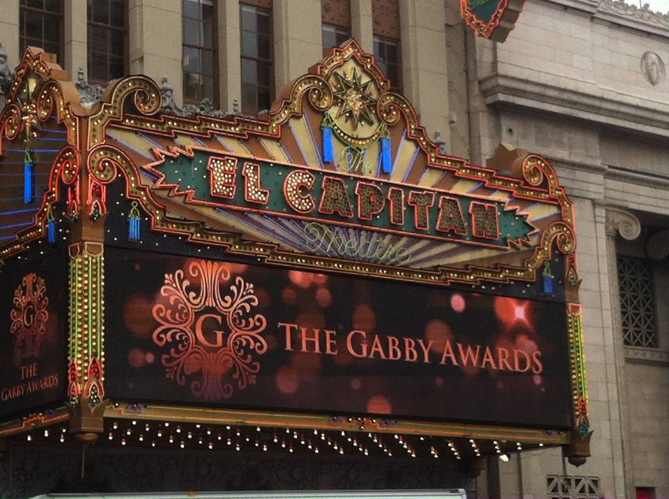The El Capitan Theatre marquee announcing the 2013 Gabby Awards in Hollywood