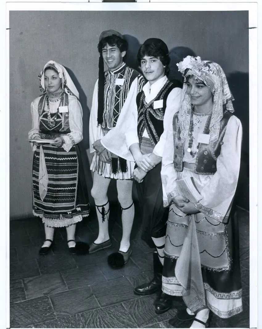Young people wearing traditional Greek dress